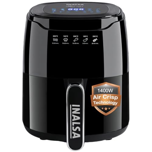 INALSA Air Fryer 4.2 ltr|1400 W with Air Crisp Technology|Temperature & Timer Control|8 Preset Menu & Digital Display|Air fry, Bake,Roast,Reheat,Dehydrate|Airfryer Recipe book(Tasty Fry Digital)