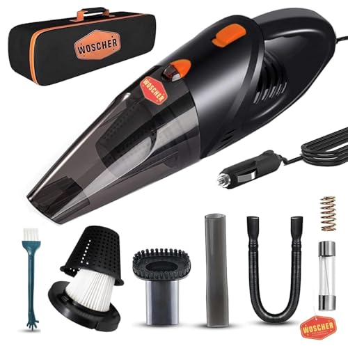 WOSCHER AutoVac Pro High Power Auto Car Vacuum Cleaner for Deep Cleaning, Hand Held Portable Car Vacuum with DC 12V, 140W Vacuum Motor & Powerful Suction 5000PA, Black