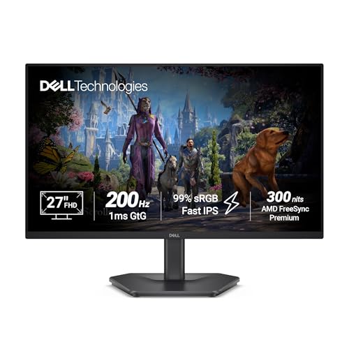 Dell SE2725HG 27" FHD IPS Gaming Monitor, 200Hz Refresh, 3side narrow bezels, 1ms GtG, AMD FreeSync Premium, HDR 10, 300nits, 1000:1 Contrast, 99% Srgb, Tilt, 2*HDMI 2.1 TDMS(supports HDMI VRR),DP 1.4