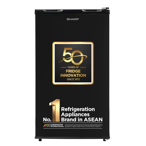 SHARP 92 L 1 Star Mini Direct Cool Single Door Refrigerator |Japan 7 Shields Protection|Vegetable Box| Toughened Glass shelves I (Metal Black, SJ-MRW101N2-PKS)