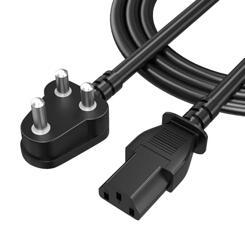 Sounce 1.8M Power Cord Replacement Cable with India Plug and IEC Connector 3 Pin Heavy Duty Power Cable for Desktop PC Monitor Printer TV SMPS Projector Gaming Console and More Durable (Black)