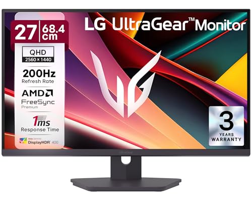 LG 27G610A 68.4 cm (27 Inch) Ultragear QHD (2560x1440) IPS Gaming Monitor, 1ms (GtG), 200Hz, sRGB 99%(Typ.), Anti-Glare, HDR10, AMD FreeSync™, DP, HDMI X 2, Tilt/Swivel/Height/Pivot Adjustable(Black)