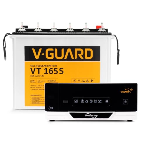 V - Guard Smart Inverter & Battery Combo (Smart Pro 1200 Digital Sine Inverter, VT 165S (154 Ah Tall Tubular Battery)) for Home, Office & Shops