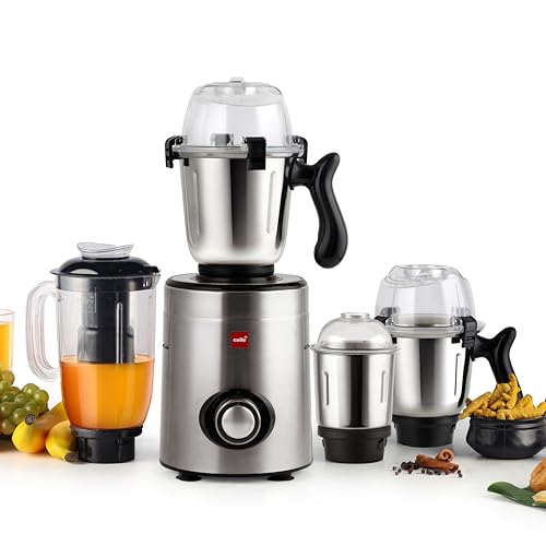 CELLO Steelox Pro Mixer Grinder 1000 Watts For Kitchen | 3 Steel Jars (500ml, 2 x 1500ml) with 1.5L Juicer Jar, Heavy Duty Powerful Copper Motor |Ideal for Blending Juicing Grinding | 5 Years Warranty