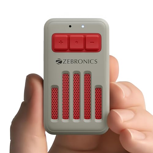 ZEBRONICS Clipper, 4 Watts, Wearable Bluetooth Speaker with Mic, Magnetic Clip-On, Upto 20 Hours Playback, Bluetooth v5.3, Carry Loop, Adventure & Travel Companion, Portable Speaker (Grey + Red)