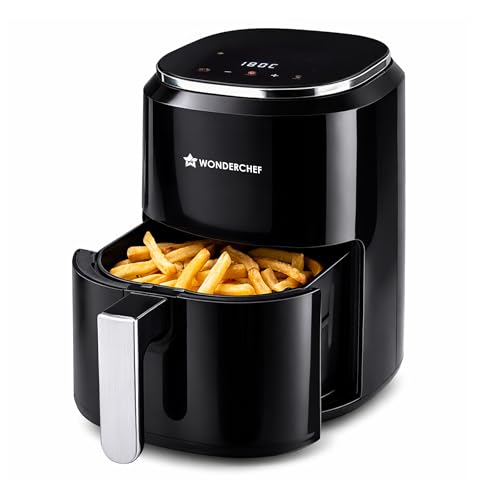 Wonderchef Roma Digital Air Fryer, 1380W, 4.5L, Rapid Hot Air Technology, 7 Pre-set Menus, Non-stick Basket, Customised Time & Temperature Control, Fry, Bake, Grill, Chrome Finish, 2-Yr Warranty