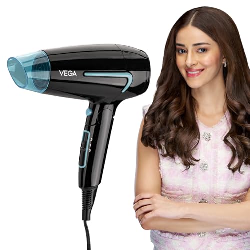 Vega U Style 1400-1600W Foldable Hair Dryer for Women & Men with Cool Shot Button, 2 Speed/Heat Settings, Detachable Nozzle, Blow Dryer, Travel Friendly, Fast Hair Drying, Compact Hair Dryer (VHDH-24)