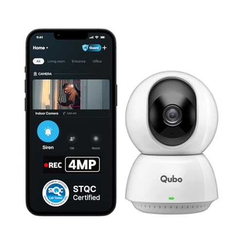 Qubo Smart Cam 360° Pro 4MP by Hero Group [2026 Edition]| STQC Certified | Color Night Vision | 360° Panoramic Monitoring |App Alerts | 2-Way Talk | AI Person Detection | Cloud & SD Card Support