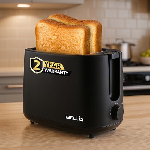 iBELL Toaster CrustoF20 Auto Pop-up Bread Toaster with Removable Crumb Tray, Auto Shutoff, Cancel Button, 7 Levels Browning Controller, Cord Storage, 750 Watts, 2 Year Warranty (Black)
