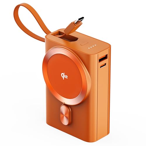 Ambrane 25W Qi2.2 Magsafe Wireless 20000mAh Powerbank, 35W Wired Charging, Fastest Qi2.2 Technology - Now Charge 40% in 30 mins wirelessly, Support MacBook Air Charging for iPhone (Orbit 20K, Orange)