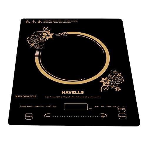 Havells TC 20 Glass Ceramic Cooktop Induction (Electric Stove) | 2000 W | With 9 Cooking Options | Copper Coil with 3 Year Warranty | Auto Pan Detection Sensor | Designer Touch Panel (Black)