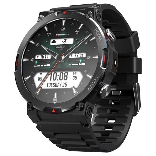 CrossBeats Everest 2.0 2026 Smart Watch for Men 1.43" True AMOLED, Always ON Display Bluetooth Calling Rugged Outdoor Flash Light Upto 15 Days Battery Life Smartwatch 100+ Sports Mode (Black)
