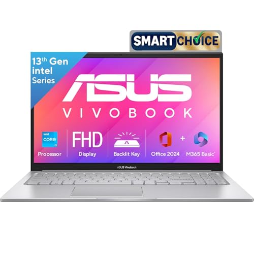 ASUS Vivobook 15, Intel Core i3 13th Gen 1315U, 12GB RAM, 512GB SSD, FHD 15.6", Windows 11, Office Home 2024, Cool Silver, 1.7Kg, X1504VA-BQ331WS, Intel UHD iGPU, Thin & Light, 42Whrs Laptop