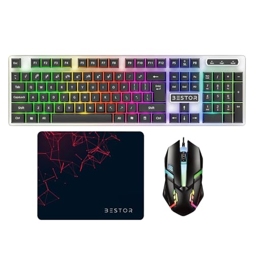 BESTOR RGB Gaming Combo Set - Wired RGB Gaming Keyboard with Wired RGB Gaming Mouse and Anti-Slip Mousepad Silent Keys Lightweight Design High Precision Sensor & Wide Compatibility