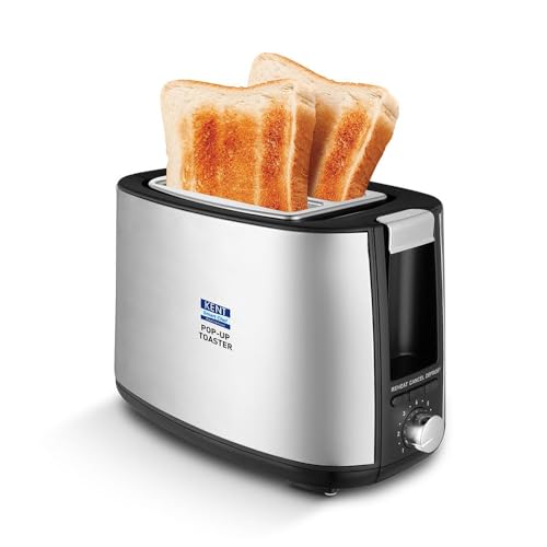 KENT Pop Up Toaster 750 W | 2 Slice Automatic Pop Up | Durable Stainless Steel Body | 7 Browning Modes | Reheat Function | Removable Bread Crumb Tray | Cord Storage Under Base | Silver color