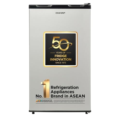 SHARP 92 L 1 Star Mini Direct Cool Single Door Refrigerator |Japan 7 Shields Protection|Vegetable Box| Toughened Glass shelves (Metal Silver)