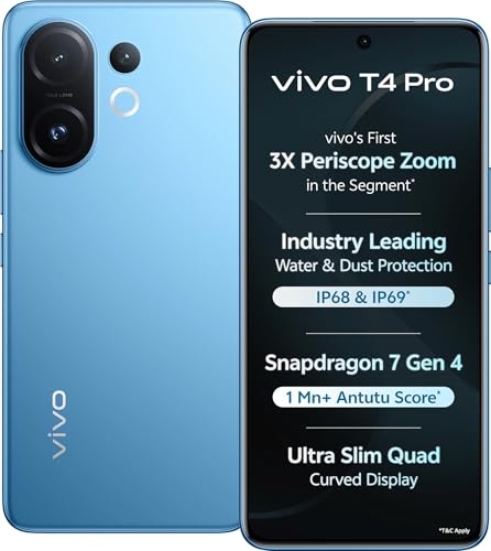 vivo T4 Pro 5G (Nitro Blue, 8GB RAM, 128GB Storage) | 50MP + 2MP + 50MP Triple Camera | 32MP Selfie | 6.77" FHD+ Display | Snapdragon 7 Gen 4 Processor | 6500mAh Battery | Fast Charging