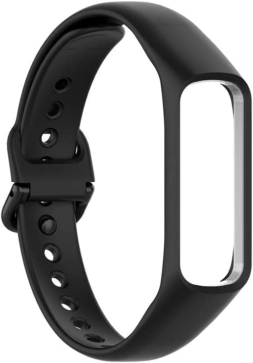 TECHONTO Soft Silicone Sports Watch Band with Secure Buckle Compatible for Samsung Galaxy Fit 2 R220 Fitness Watch(Compatible With Model SM-R220)-(BLACK)