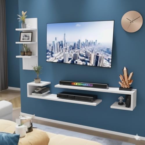 Bros Moon Engineered Wood Tv Cabinet Wall Shelf | Made in India| for Living Room, Kids Room | Best for smart Tv Upto 40 inches (White, Dual J Style)