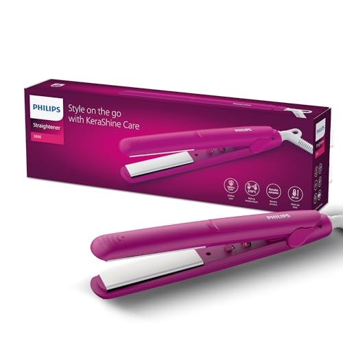 Philips India's No.1 Hair Styling Brand Hair Straightener, Long-Lasting Salon like Results, Frizz Control,Shine, Ceramic Plates Even Heat 200°C, Narrow Plates for Precision, For Indian Hair, BHS252