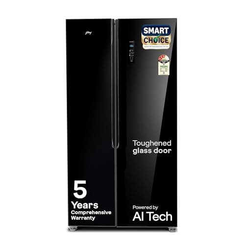 Godrej 600L 3Star 5 Years Comprehensive Warranty Smart Convertible Zones | Toughened Glass Door | Frost Free Inverter (2025 Model, RS EONVELVET 600C RIT BK GL, Black Glass)