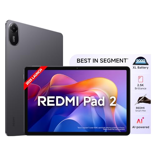 Redmi Pad 2, WiFi Active Pen Support, 27.94Cm(11") Model, 2.5K Sharp & Clear Display, 4GB, 128GB, All Day & More 9000Mah Battery, AI-Enabled, Dolby Atmos, Hyperos 2, Graphite Grey