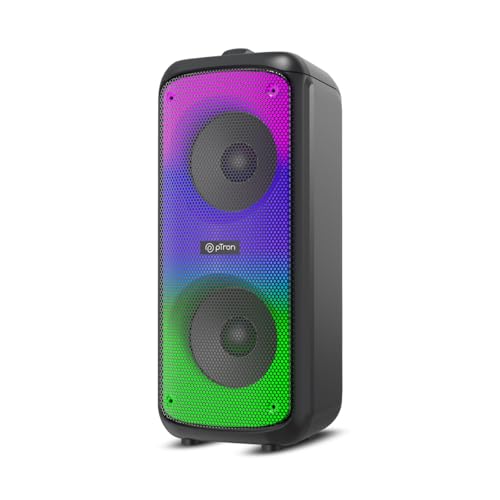 pTron Fusion Beats 48W Bluetooth Party Speaker w/Immersive Sound, Dual 4 inch Neo Drivers, Rhythmic RGB Lights, 6Hrs Playtime, BT5.3/Aux/TF Card/USB Playback Modes, Type-C Charging (Midnight Black)
