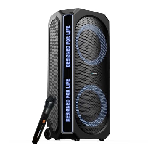 Blaupunkt New Launch Rock & Roll Ibiza 180W RMS Party Speaker with Dual 8” Woofers, Recording Button, Animated Text Display, Bass Boost Button, Wireless UHF Mic, Echo Reverb Control & Portable Wheels