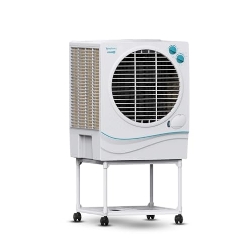 Symphony Jumbo 70 Desert Air Cooler for Home with Aspen Pads, Powerful Fan, Cool Flow Dispenser and Free Trolley (70L, White)