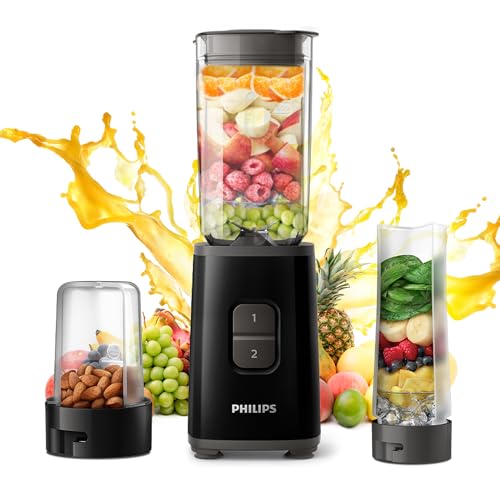Philips HR2603/90 Mini Blender Mixer Grinder | Smoothie Maker | 350W Power | 3-Jar Capacity | With Variable Speed Control | Perfect for Smoothies, Mixing & More, 220 Volt, Black