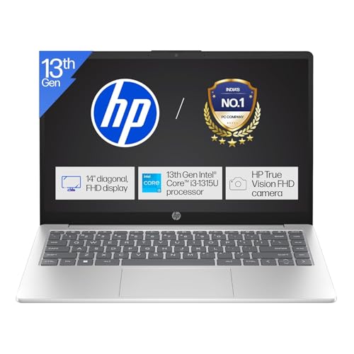 HP 14 Laptop, 13th Gen Intel Core i3-1315U (8GB DDR4, 512GB SSD) FHD, Anti-Glare, Micro-Edge, 14''/35.6cm, Win11, M365 Basic(1yr)* Office24, Silver, 1.4kg, ep0343TU, FHD Camera w/Shutter
