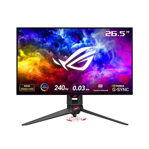 ASUS ROG Swift 27 Inch 1440P OLED DSC Gaming Monitor (PG27AQDM) – QHD (2560 x 1440), 240Hz, 0.03ms, G-Sync Compatible, Anti-Glare Micro-Texture Coating, 99% DCI-P3, True 10-bit, DisplayPort, Black