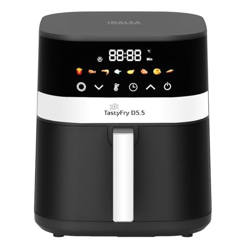 INALSA Air Fryer 5.5 ltr|1400 W with Air Crisp Technology|Air-Fryer with Digital Display|8 Preset Menu & Function Symbols|Air fry, Bake,Roast,Reheat,Dehydrate|Airfryer Recipe book(Tasty Fry D5.5)