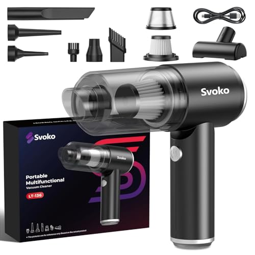 Svoko 4-in-1 Portable Vacuum Cleaner for Car Use, Small Handheld Vacuum Vleaners for Dust, 10000Pa Powerful Suction, Rechargeable Battery, Brushless DC Motor, Low Noise, for Home, Car