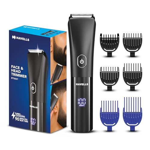 Havells Beard & Hair 7 in 1 Trimmer |2-in-1 Special Blade| Comes with 4 Beard & 2 Hair Combs| Real Time Digital Display| Type C Turbo Charge| No Nicks & Cuts|2 Year Guarantee|BT6661