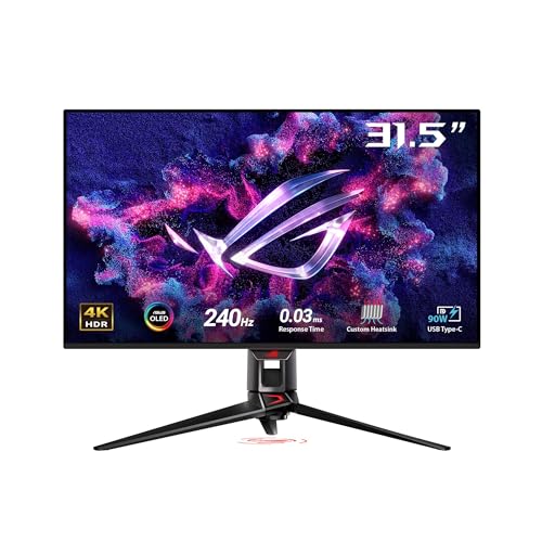 ASUS ROG Swift 32” 4K OLED Gaming Monitor (PG32UCDM) - UHD (3840 x 2160), QD-OLED, 240Hz, 0.03ms, G-SYNC Compatible, Custom Heatsink, Graphene Film, 99% DCI-P3, True 10-bit, 90W USB-C