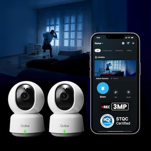 Qubo Smart 360° 3MP [2K] Wi-Fi Security Camera [2026 Edition] by Hero Group | Indoor CCTV Cam for Home | STQC Certified | AI Person Detection | Color Night Vision | SD&Cloud Storage (Pack of 2)