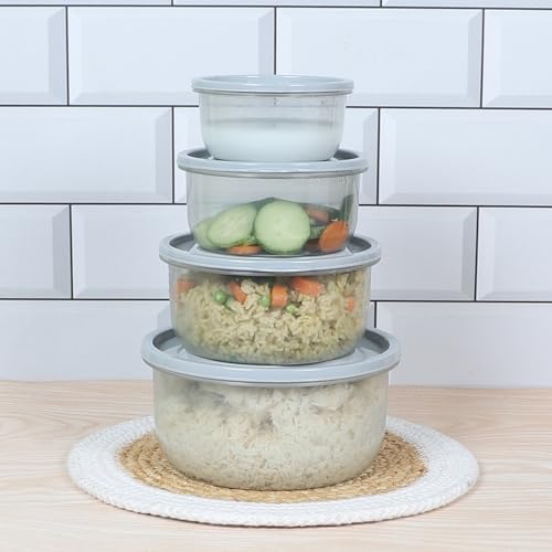 Gluman Plastic Microwave Container Set of 4 With Vent Knob For Steam Release | 100% Food Grade | Dishwasher Safe | Freezer Safe | Microwave Safe | Reusable | Recyclable (Microvent_Grey)