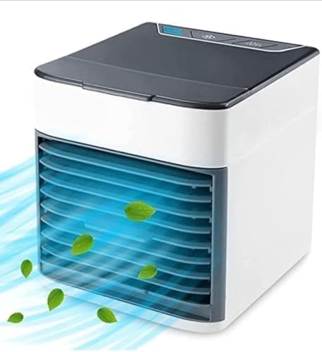 Portable Air Conditioner Fan, 3-in-1 Personal Evaporative Air Cooler & Humidifier, Mini USB Desktop Cooling Fan with 3 Speeds, 7 Color LED Night Light for Home, Office, Bedroom, and Dorm (White)