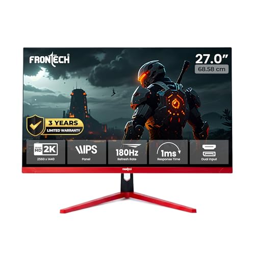 FRONTECH 27-Inch QHD 2K Gaming Monitor (2560×1440) | 180Hz Refresh Rate | IPS Panel | HDMI & DP Dual Input | RGB Backlight | Eye Care | Wall Mount | 3-Year Warranty (MON-0085P)