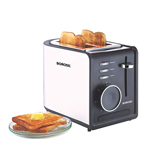 Borosil 850W Krispy Pop-up Toaster | 2 Slice Automatic Pop up | Toasting, Reheating & Defrosting Options | Removable Bread Crumb Tray | 7 Temprature Settings | Cord Winder | 2 Years Warranty