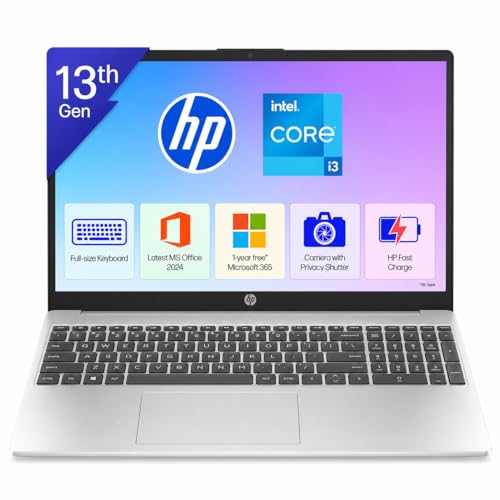 HP 15, 13th Gen Intel Core i3-1315U Laptop (8GB DDR4,512GB SSD) Anti-Glare, Micro-Edge,15.6''/39.6cm, FHD, Win11,M365 Basic(1yr),Office Home24, Silver,1.59kg, FHD Camera w/Privacy Shutter, fd0569TU