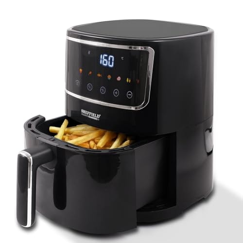 Sheffield Classic 4.1L Air Fryer, 1400W Digital with 8 Presets for Easy Cooking - Fry, Grill, Roast, Bake, Uses 90% Less Oil, Family Size, One-Touch, 360° Circulation, Black - Best for Gifting