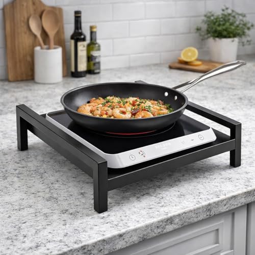 WINSTAR Heavy-Duty 1-Tier Metal Shelf | Countertop Storage Organizer for Induction Cooktop, Office Supplies, & Toiletries | Made in India (Black, 15x15 in)
