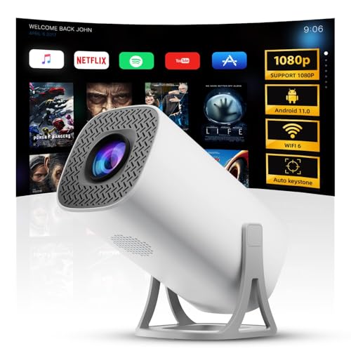 TMY Auto Keystone Mini Portable Projector, 4K/150 ANSI Smart Projector with WiFi 6, BT 5.4, 130 Inch Screen, Built-in Android Operating System 11.0, Compatible with iOS/Android/PC/PS4/PS5 (TMY11)