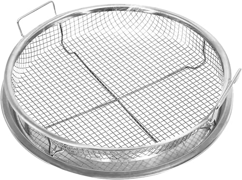 Alark Round Air Fryer Basket with Tray Stainless Steel Steamer Basket for Air Fryer, Instant Pot, Oven, Steamer Mesh Basket Non-Stick Air Grill Fry Pan Accessories Kitchen Cooking Tool [33x33x8 CM]