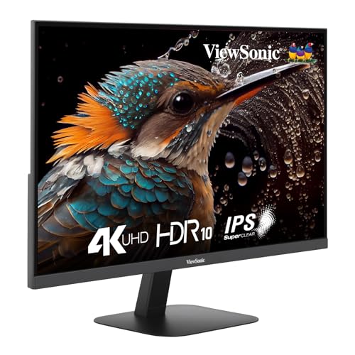 ViewSonic VA2708-4K-MHD, 27-inch (68.58cm) 4K UHD Monitor, SuperClear® IPS, HDR10, sRGB 104%, 1.07B Colors, Dual Speakers, Dual HDMI 2.0, DP, Eye ProTech+, 3-Sided Frameless, Slim Design