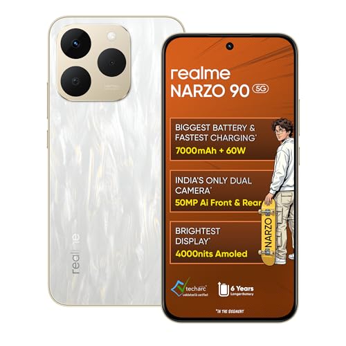 realme narzo 90 5G (Flowing Silver,8GB+128GB) | 7000mAh Biggest Battery | 60W Fastest Charging | 50MP Front & Rear AI Cameras | 4000nits Brightest Display | AI Assist | IP69 Dust & Water Resistance