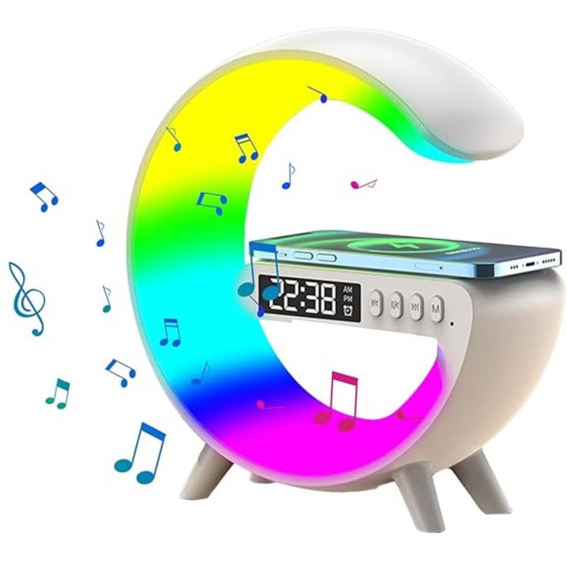 Drumstone { 2026 Brings 5 Years GAURANTEE ) Smart Wireless Charging LED Alarm Clock with Bluetooth Speaker | Dimmable Display, Ambient Night Light & Portable Music System for Bedroom and Office