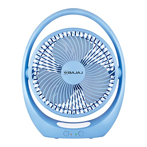 Bajaj Pygmy Go 178MM Mini Fan with LED Lighting | Rechargeable | USB Charging | 4-hours Battery Backup | 3 Speed | 2-Light Brightness Setting | High Speed | Portable【Blue】